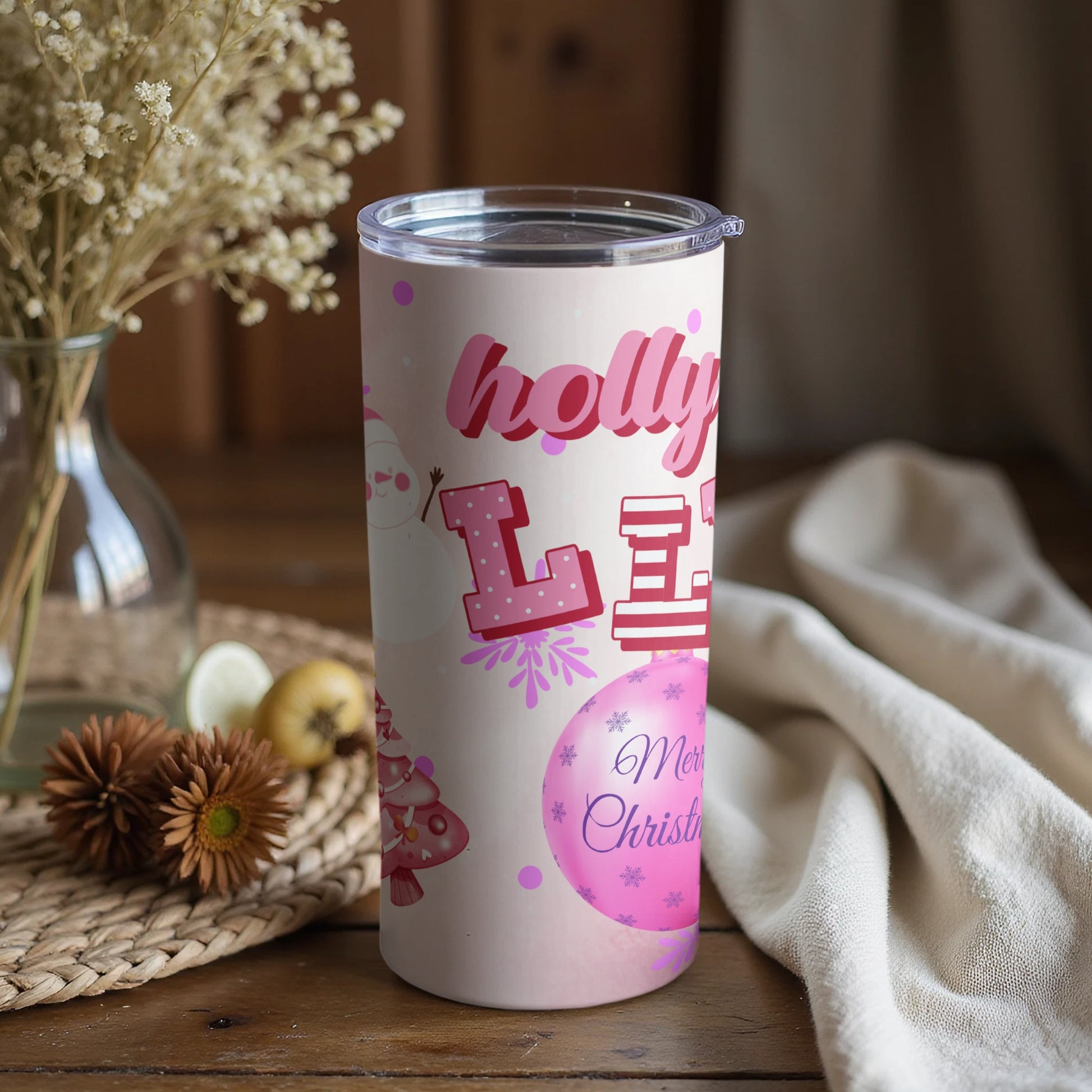 Holly Jolly Merry Christmas Themed Tumbler Cup