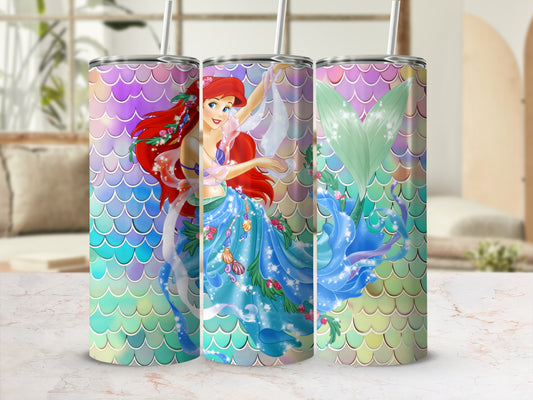Mermaid Character Scales Design Tumbler with Straw