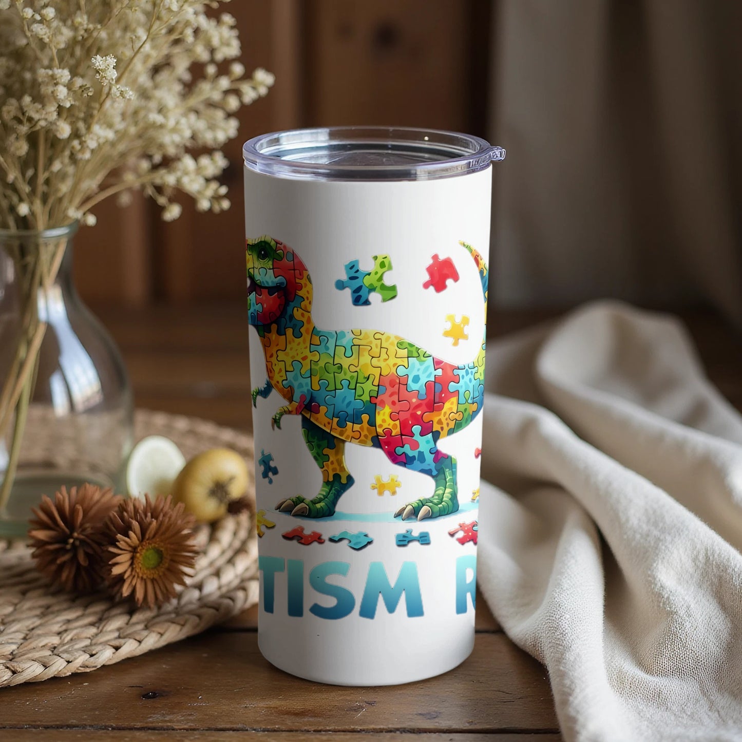 Autism Awareness Multicolored Puzzle Piece Tumbler