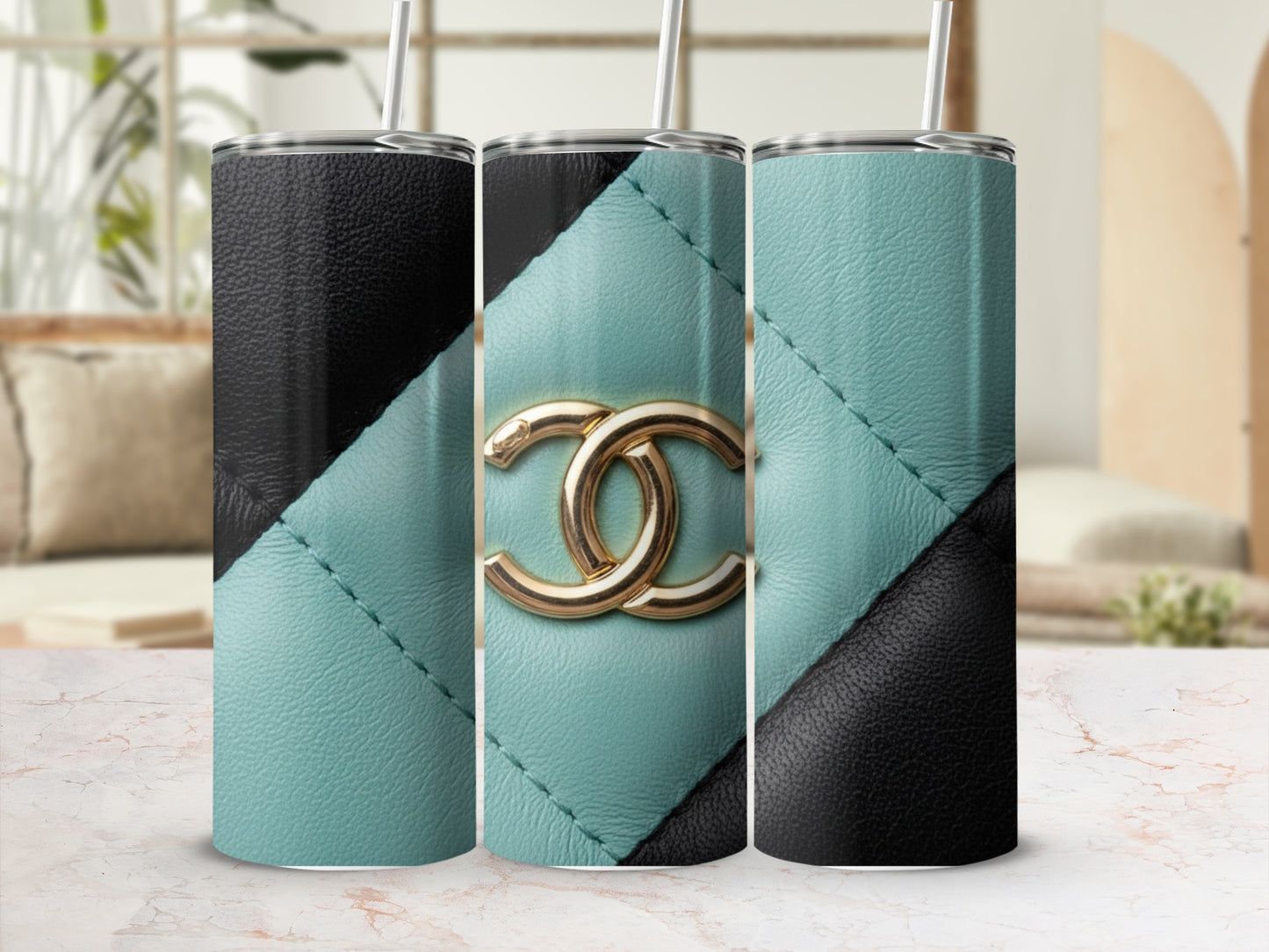 Golden Emblem Black Turquoise Pattern Design Tumblers