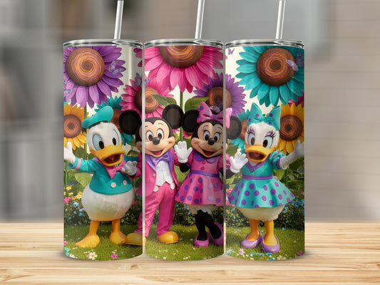 Colorful Cartoon Characters Floral Tumbler with Straw
