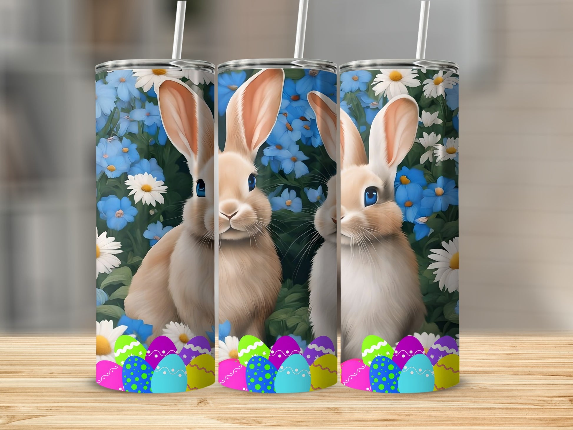 Cute Easter Bunny with Flowers Tumbler Cup