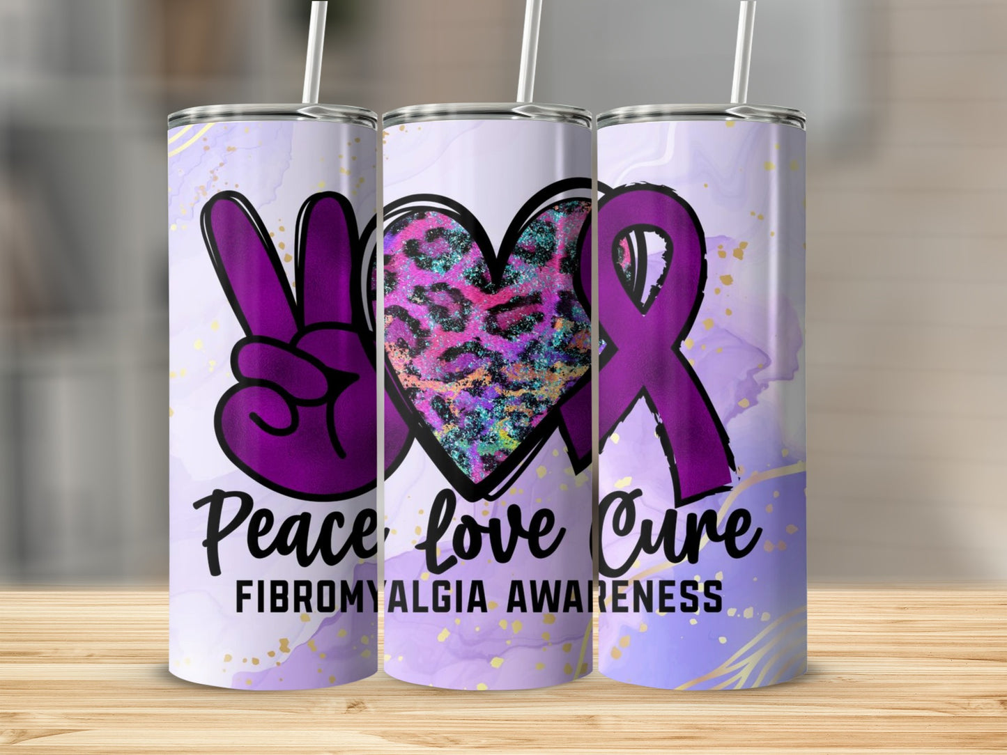 Peace Love Cure Fibromyalgia Awareness Tumbler