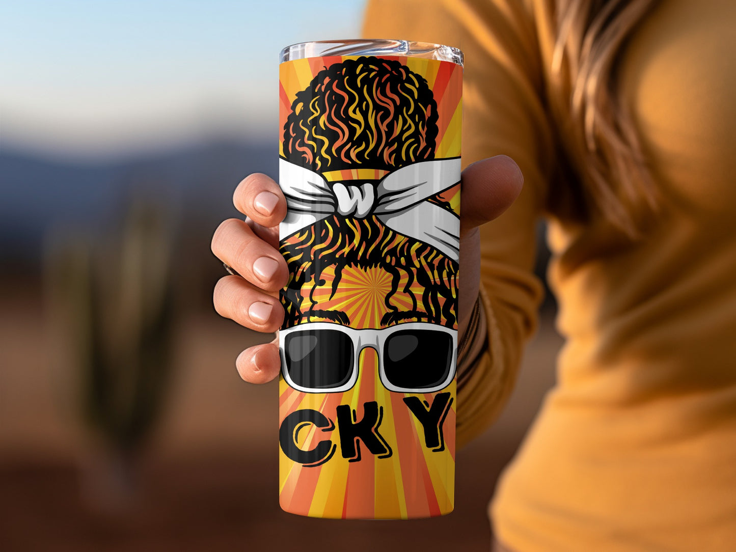 Vibrant Hair and Sunglasses Design Drink Tumbler