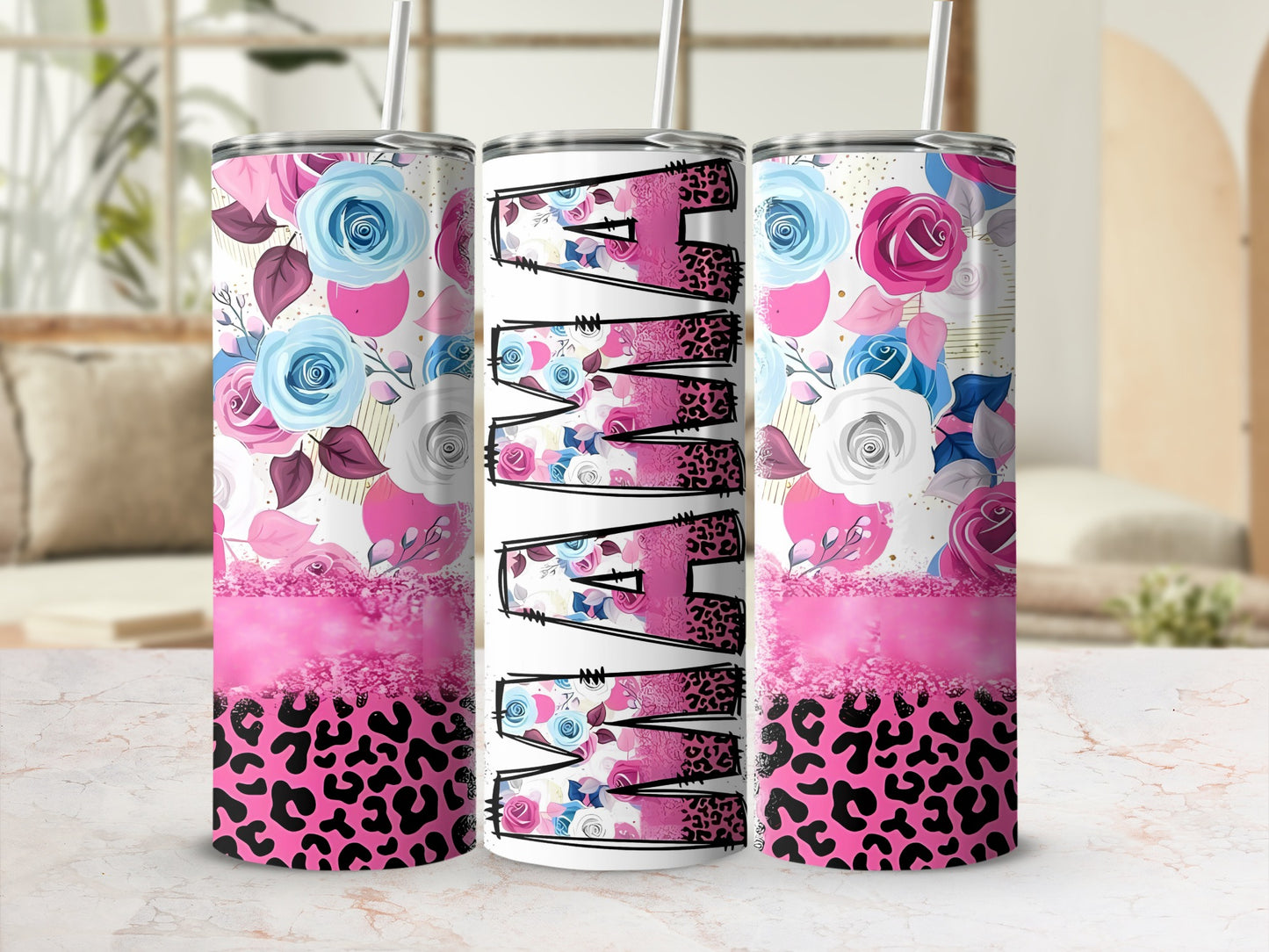 Pink Floral and Animal Print Double-Walled Tumbler