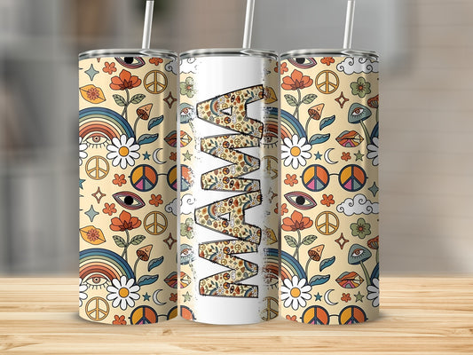 Colorful Boho Mama Peace and Flowers Tumbler Product