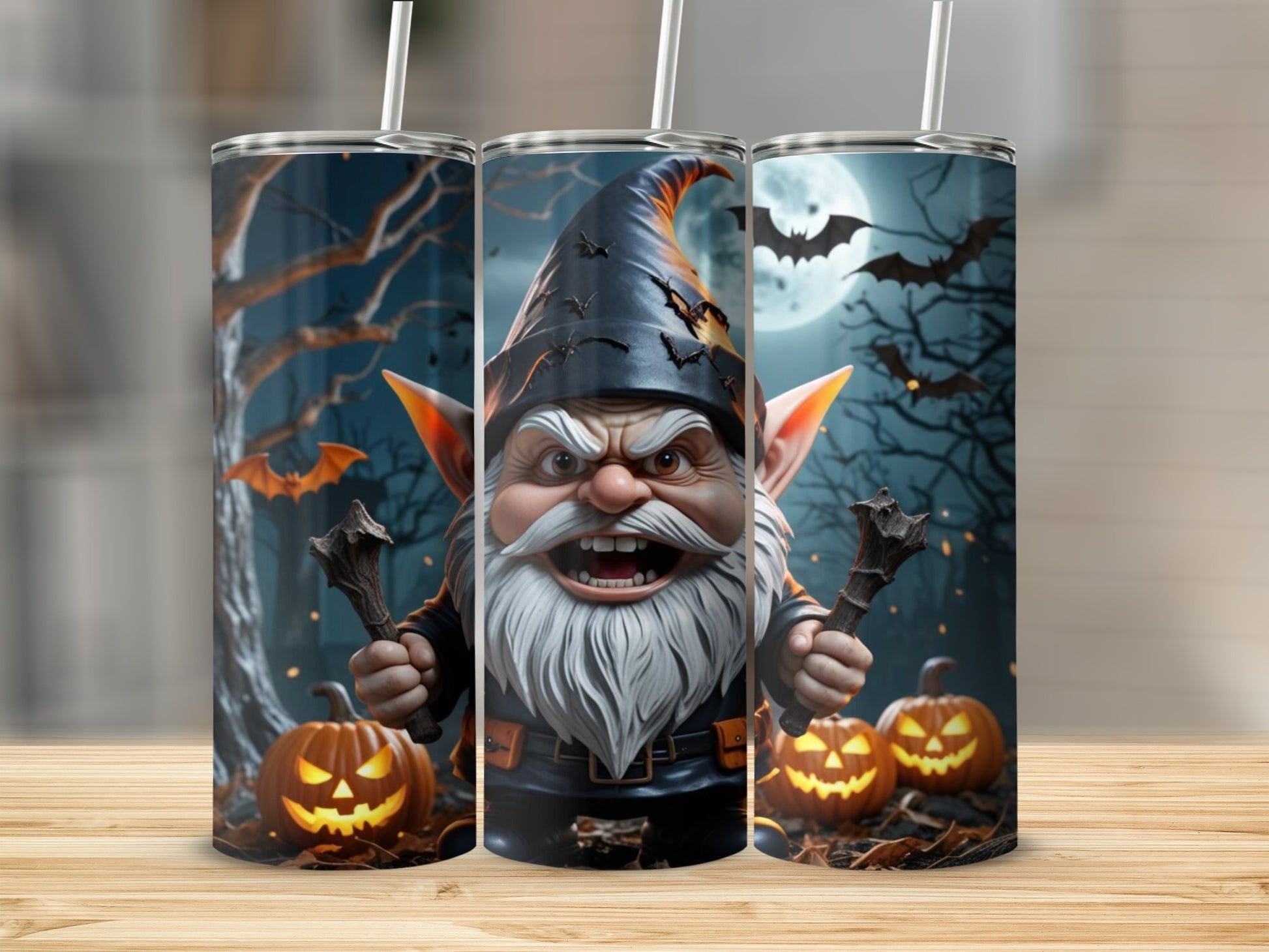 Halloween Gnome Tumbler with Jack-o'-Lanterns and Bats
