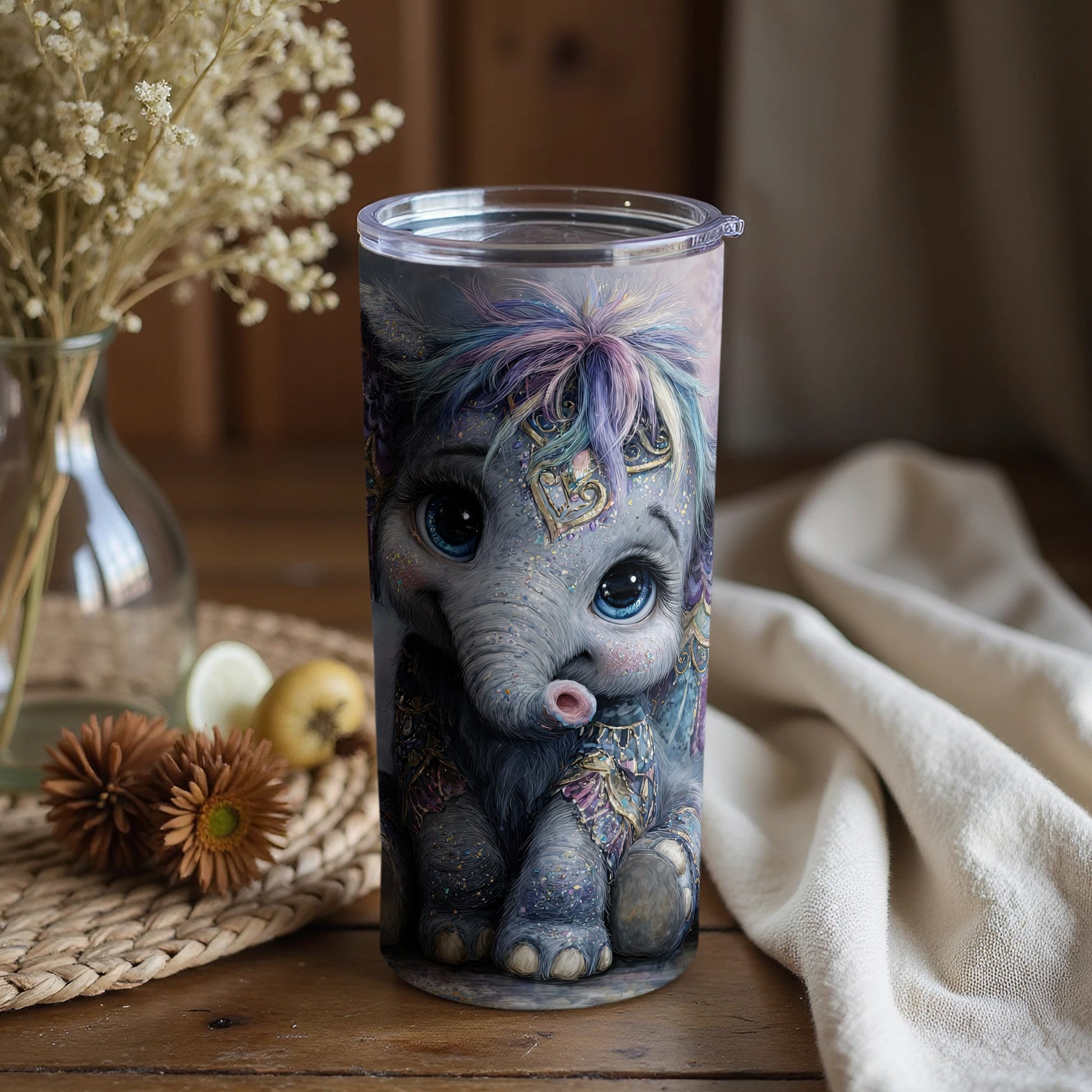 Adorable Elephant Artwork Tumbler for Kid's Drinkware