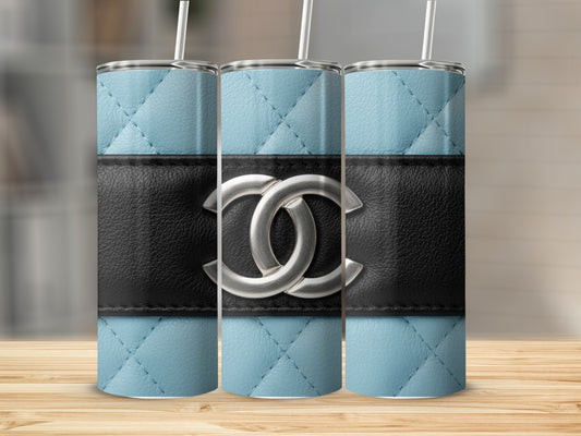 Light Blue Quilted Surface Black Band Silver Logo Tumblers