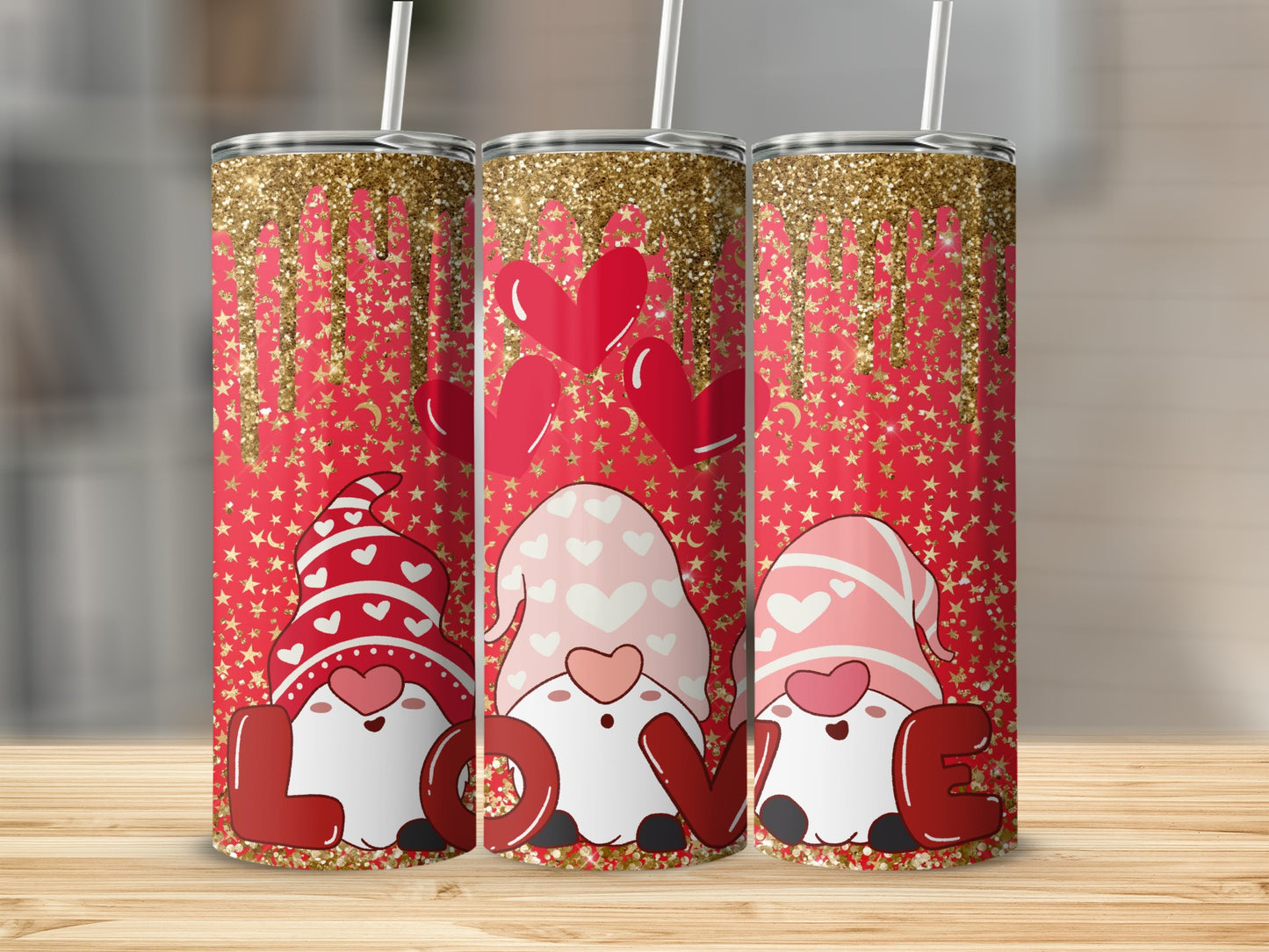Valentine's Day Gnome Tumbler With Straw Gift Cup