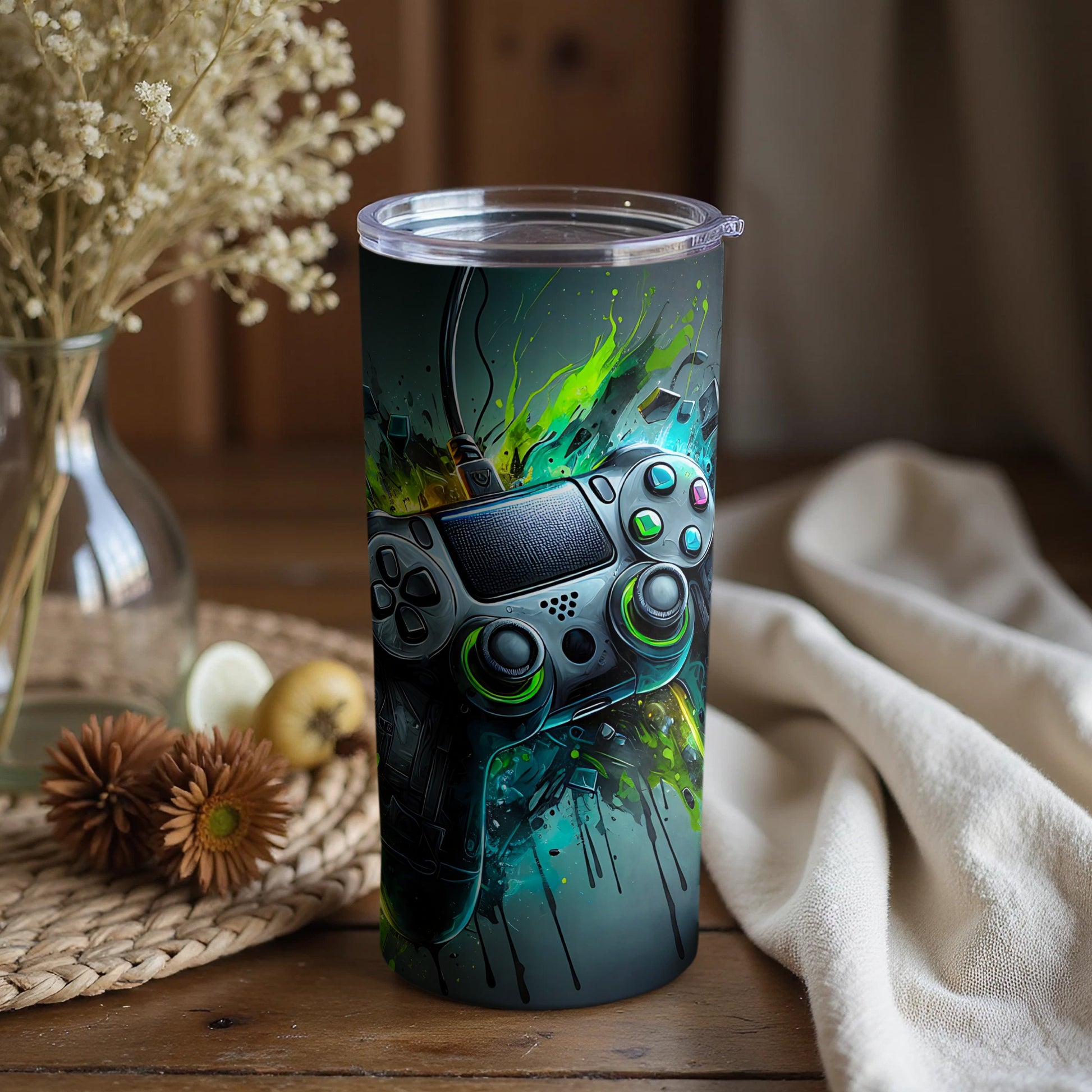 Vibrant Abstract Gaming Controller Design Tumbler
