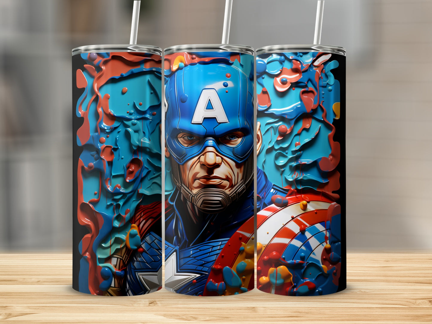 Vibrant superhero-themed design for tumbler product