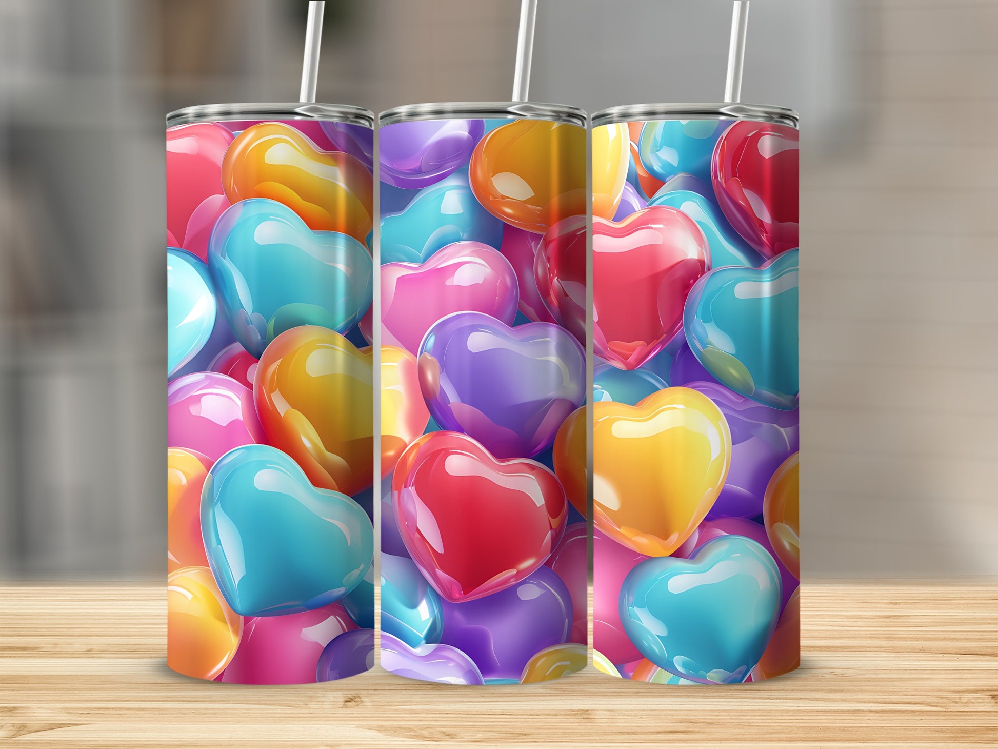 Glossy Colorful Hearts Design Pattern Tumbler product type