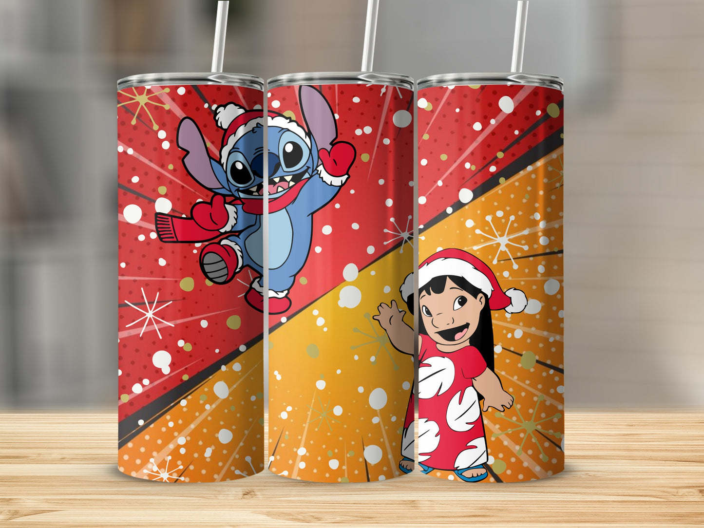 Cute Christmas Lilo and Stitch illustrations tumbler