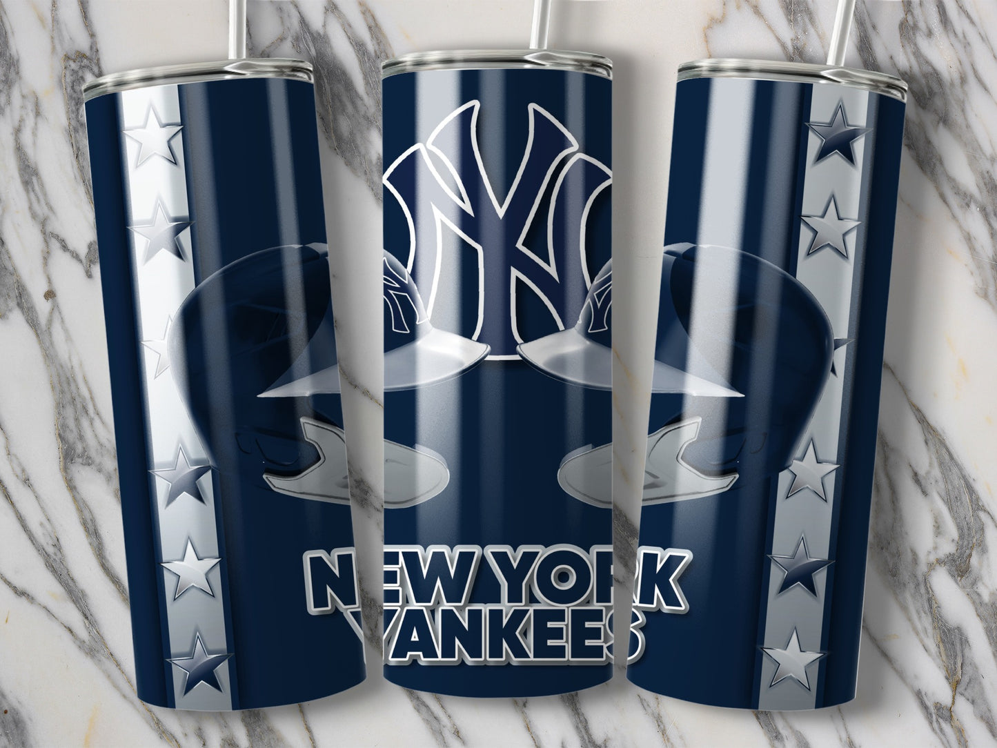 New York Yankees Baseball Helmets on Starry Blue Tumblers