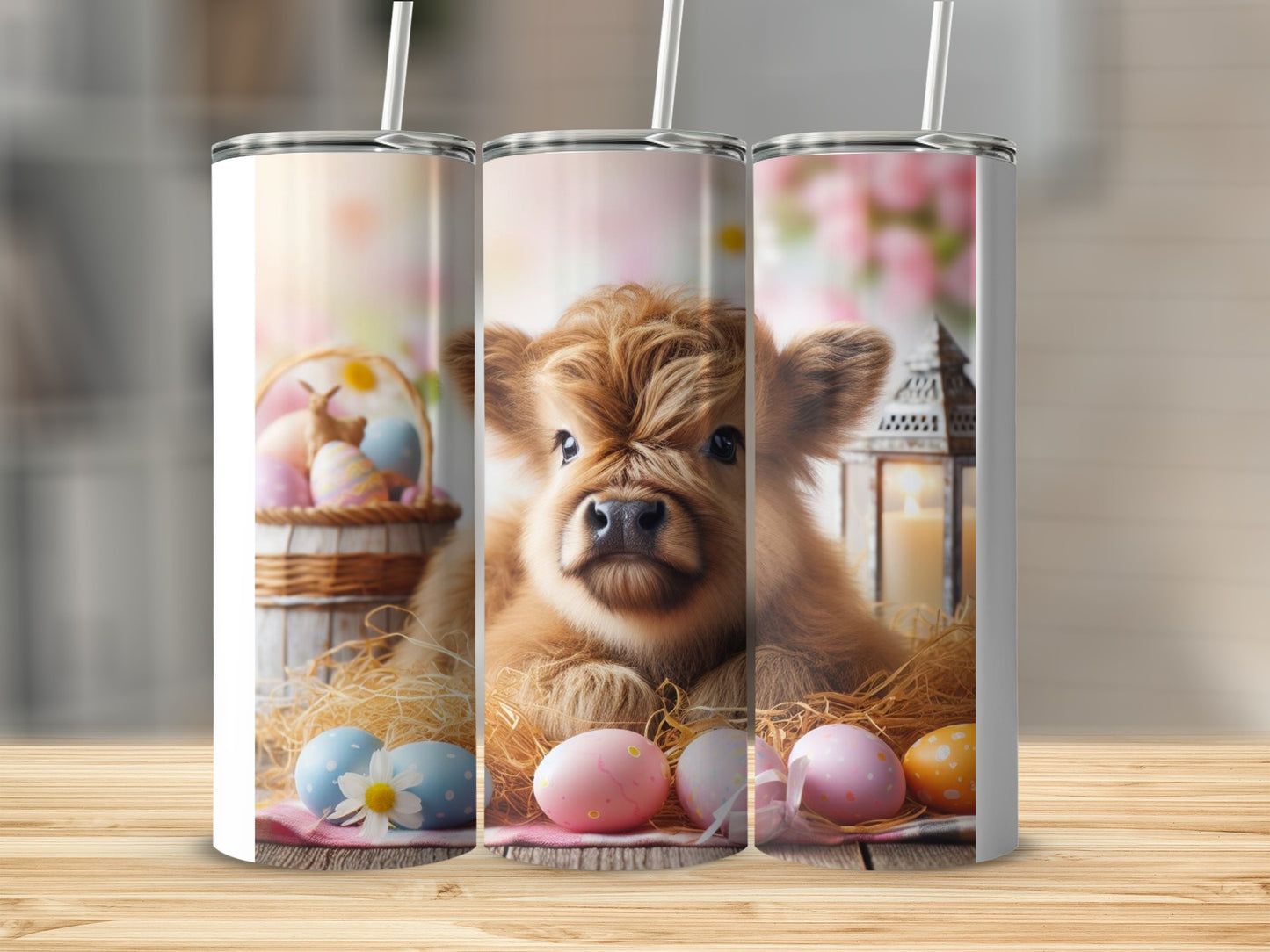 Adorable Cow Easter Eggs Tumbler with Straws