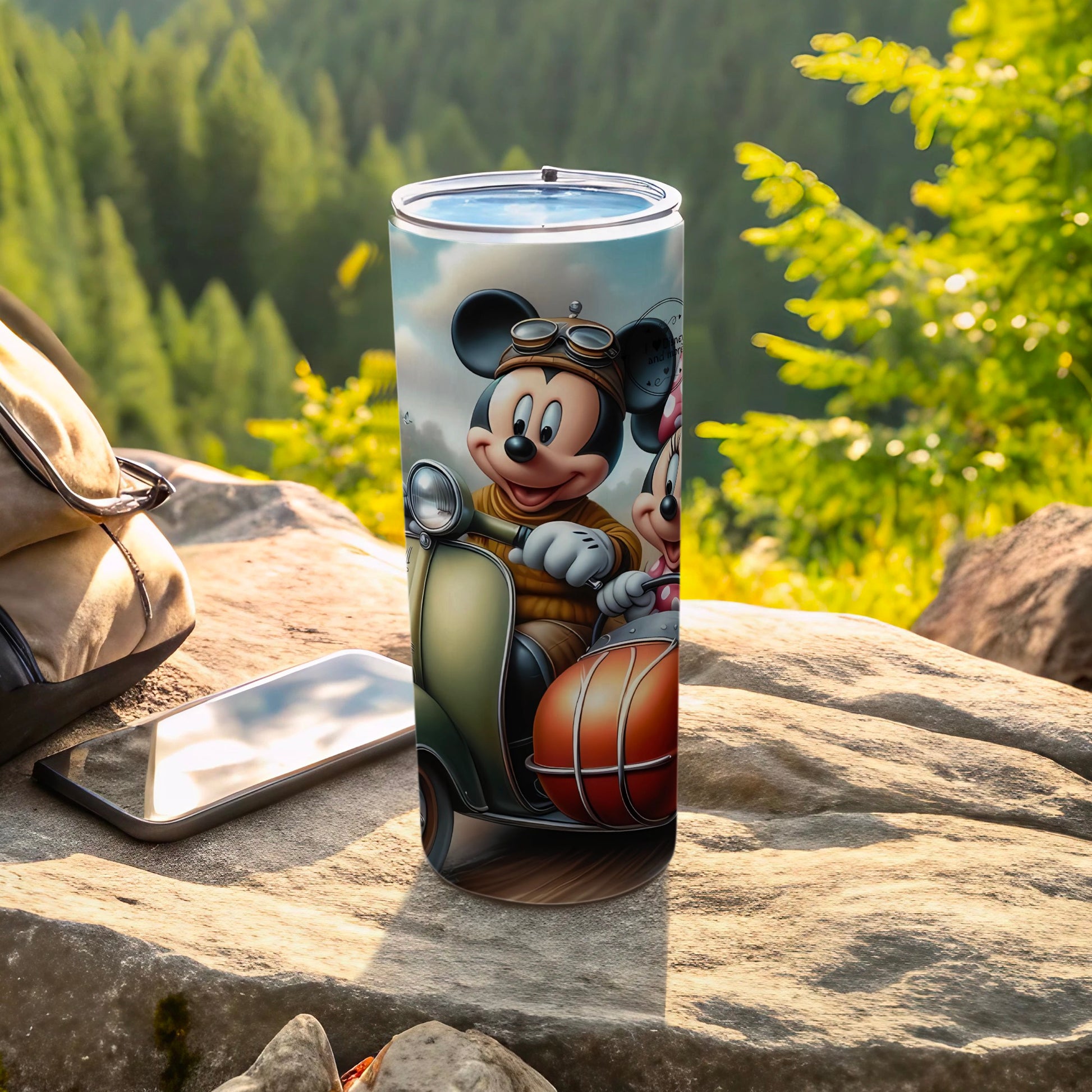 Mickey Mouse and Minnie on Scooter Design Travel Tumbler