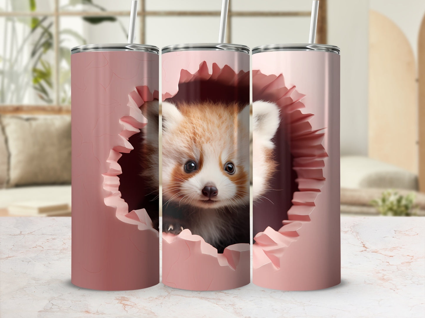 Cute Red Panda Tumbler with Straw 20oz Stainless Steel