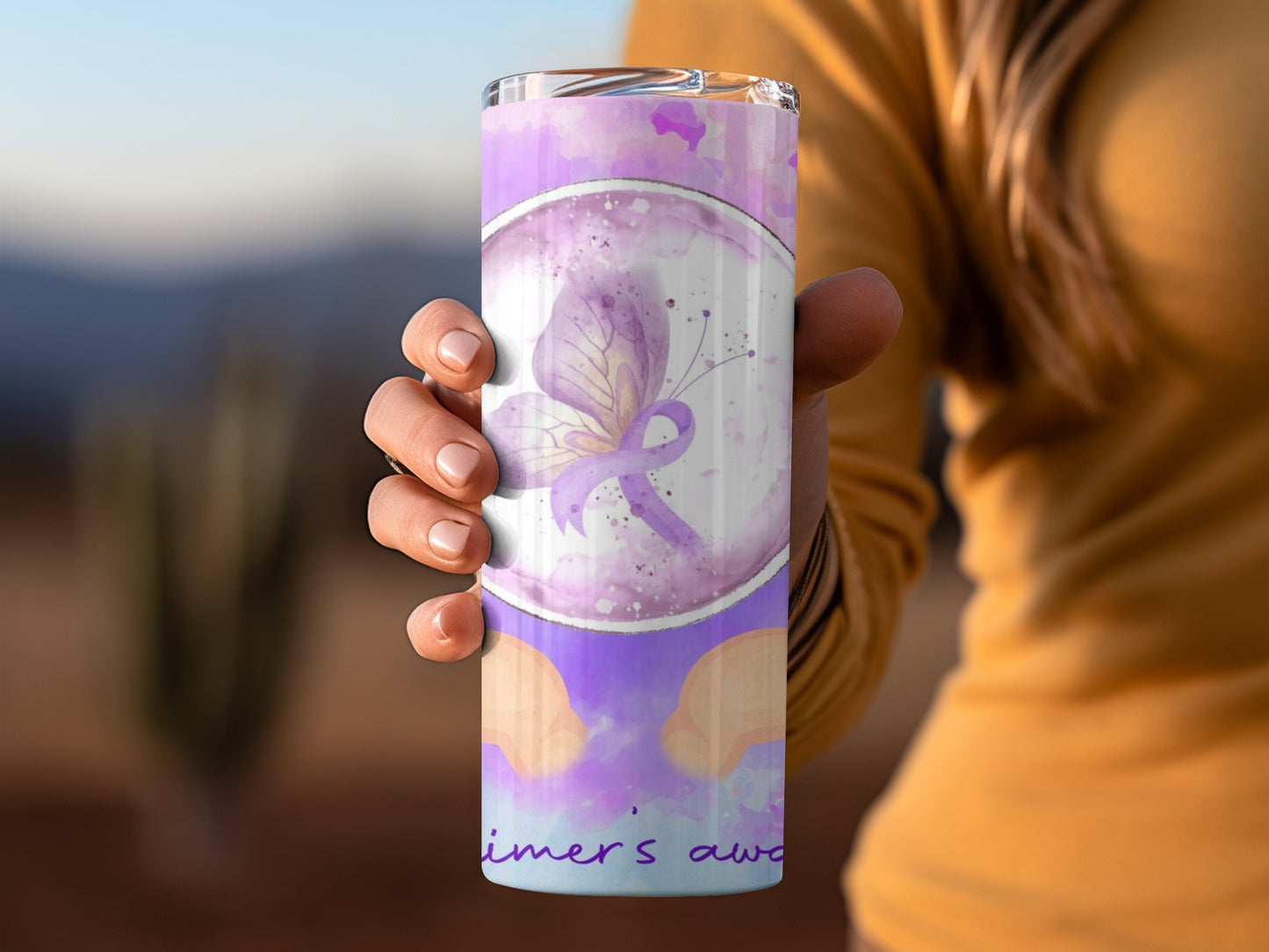 Alzheimer's Awareness Butterfly Design Tumbler