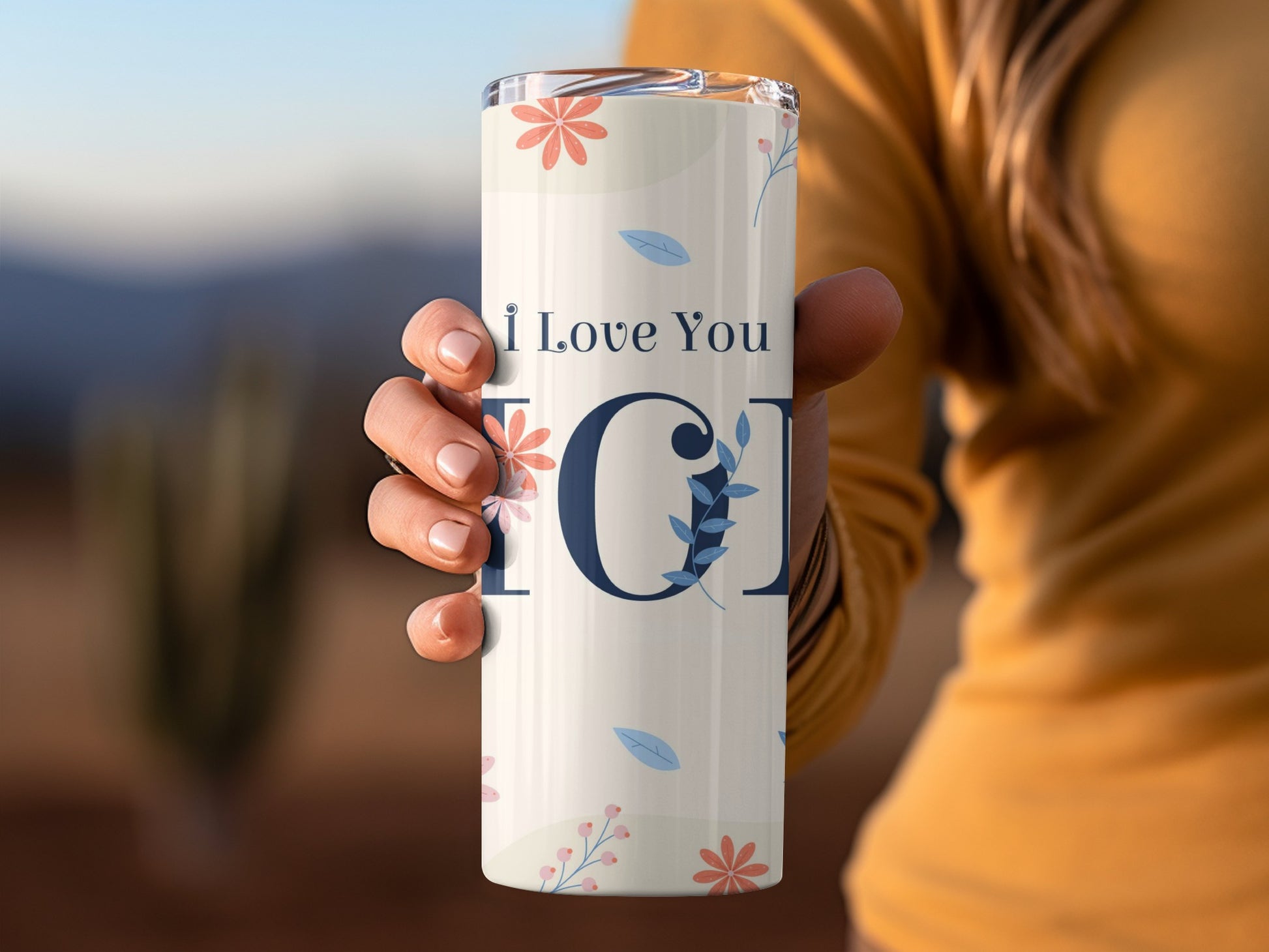 Floral I Love You Custom Monogram Tumbler Cup