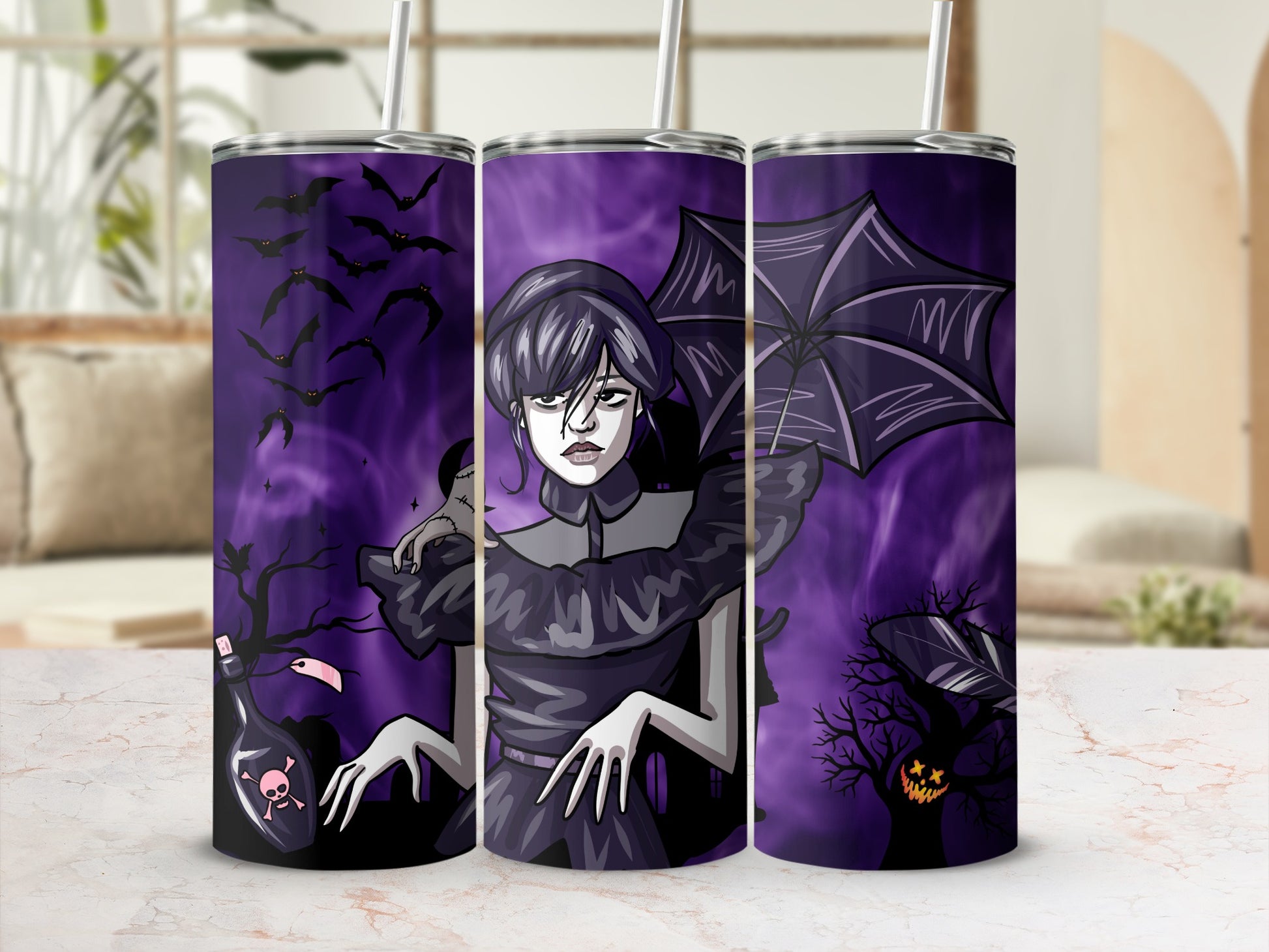 Spooky Gothic Halloween Themed Reusable Tumbler Cup