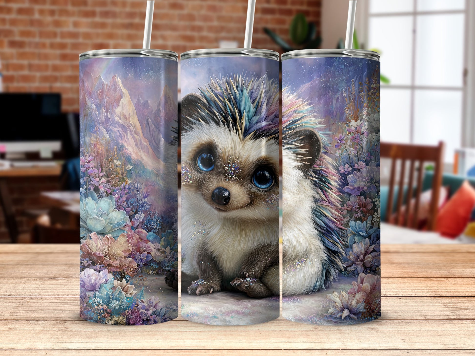 Cute Hedgehog in Fantasy Garden Travel Mug