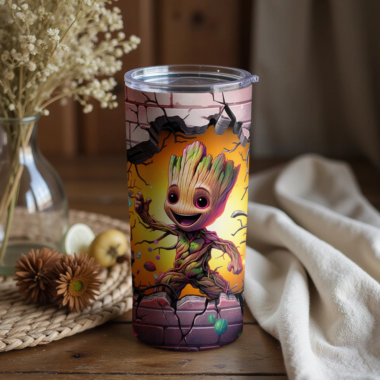 Cute Tree Character Cracking Wall Design Tumbler