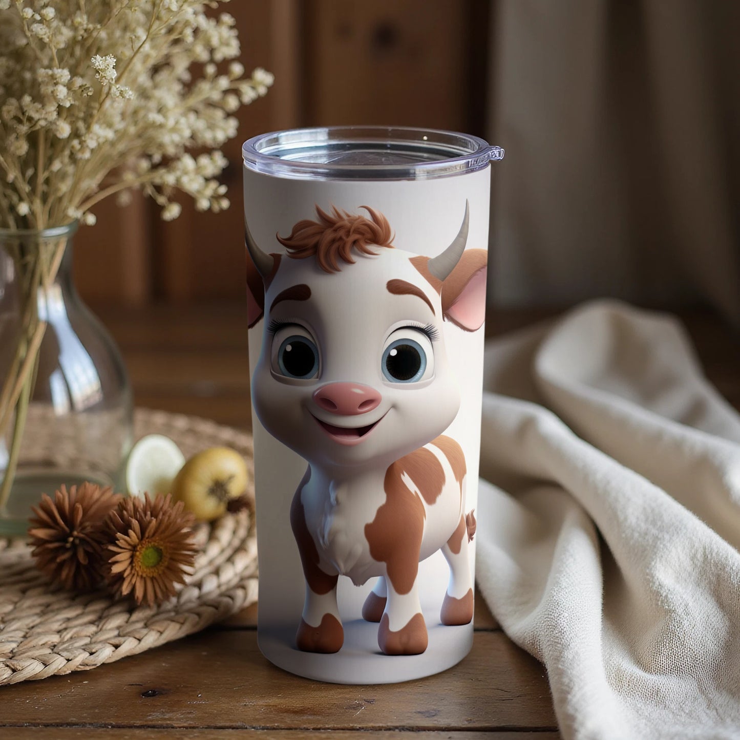 Cute Cartoon Cow Design Insulated Drinking Tumbler