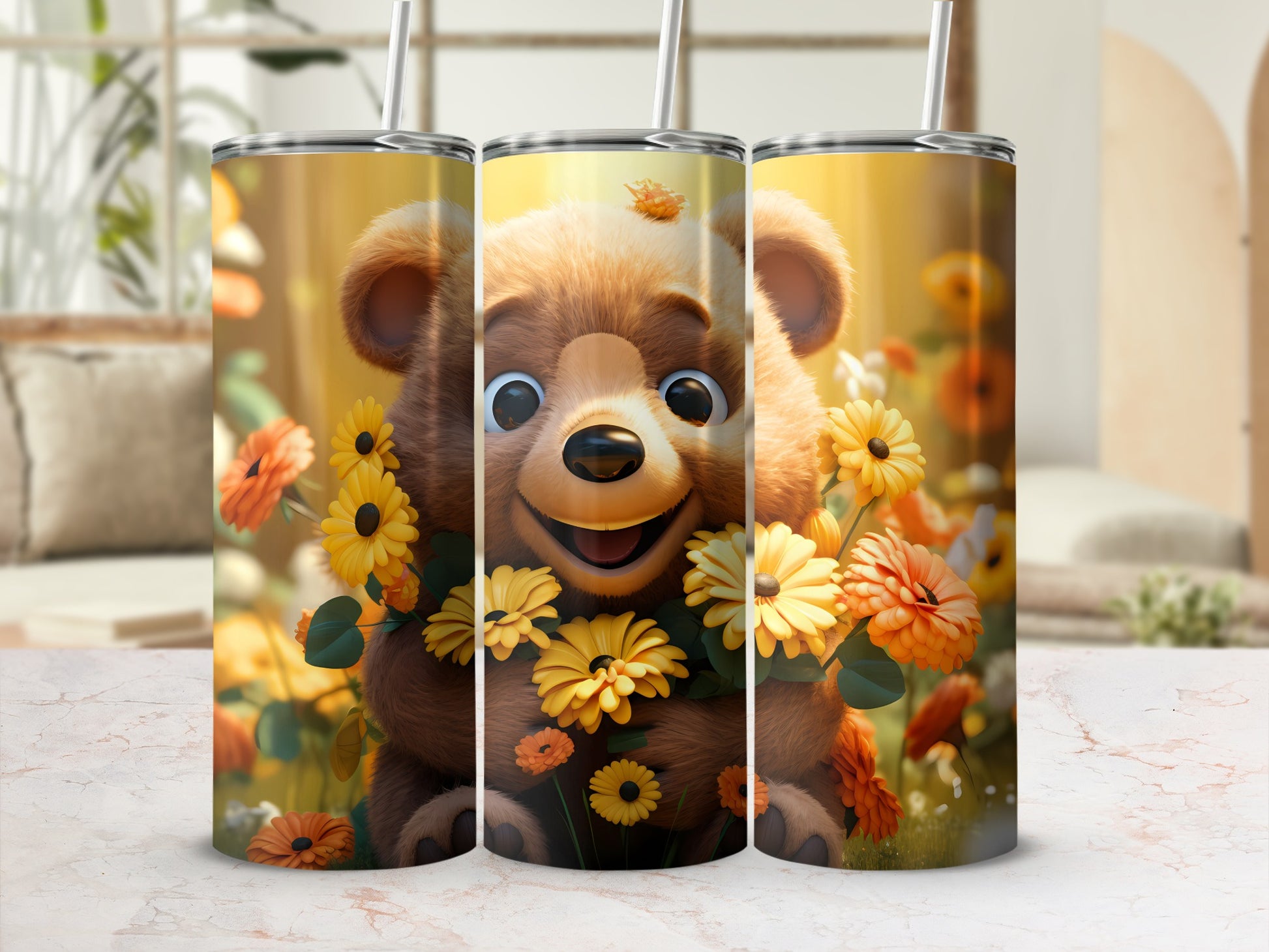 Happy Cartoon Bear Sunny Flowers Garden Drinkware product type