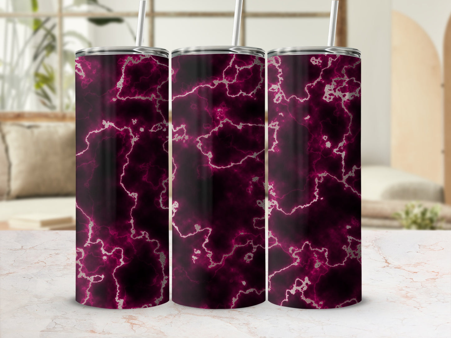 Dark Magenta Silver Marble Lightning Tumbler product type