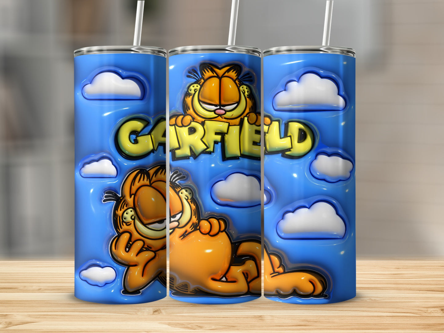 Cute Blue Garfield Tumbler With Cloud Design