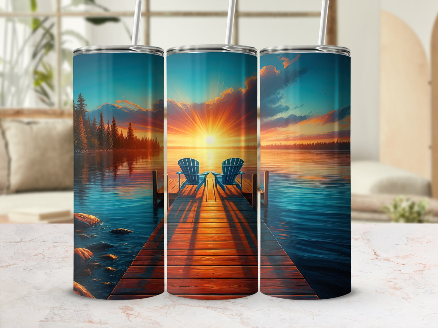 Adirondack Chairs Dock Lake Sunset Scenery product type