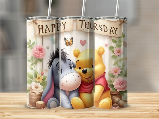 Happy Thursday Winnie the Pooh and Eeyore Illustration Tumblers