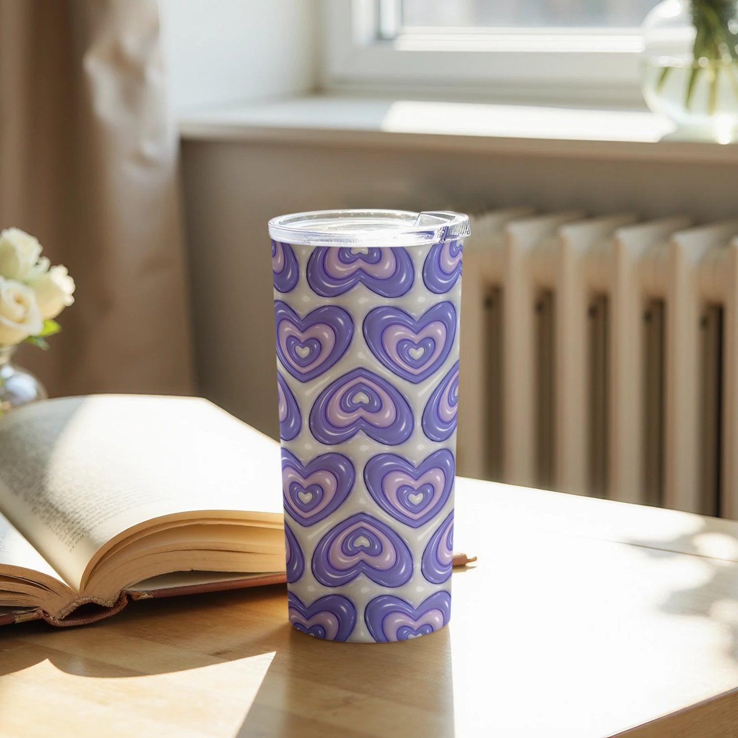 Stunning Purple Heart Design Travel Tumbler Cup