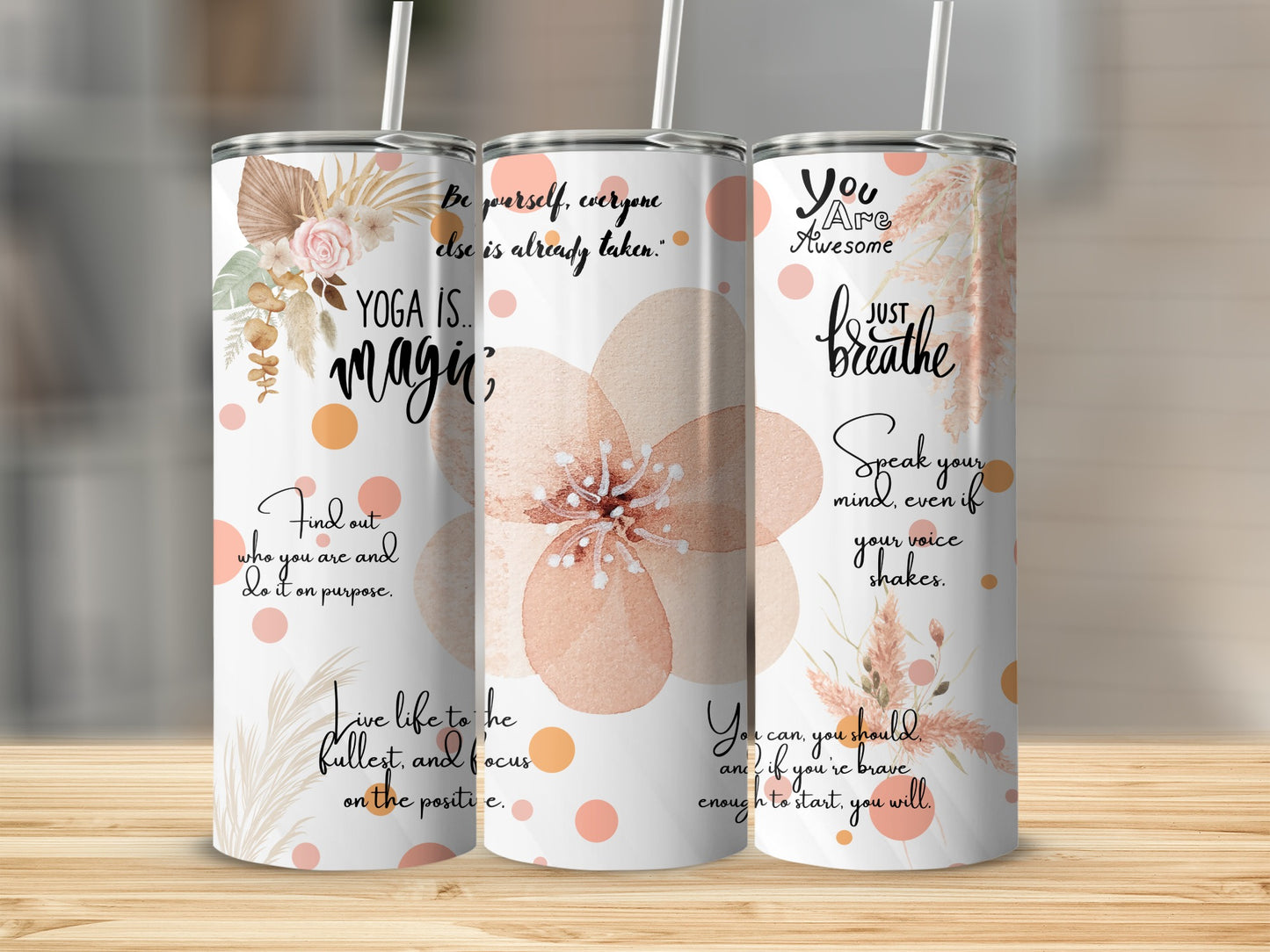 Inspirational Floral Yoga and Meditation Drink Tumbler