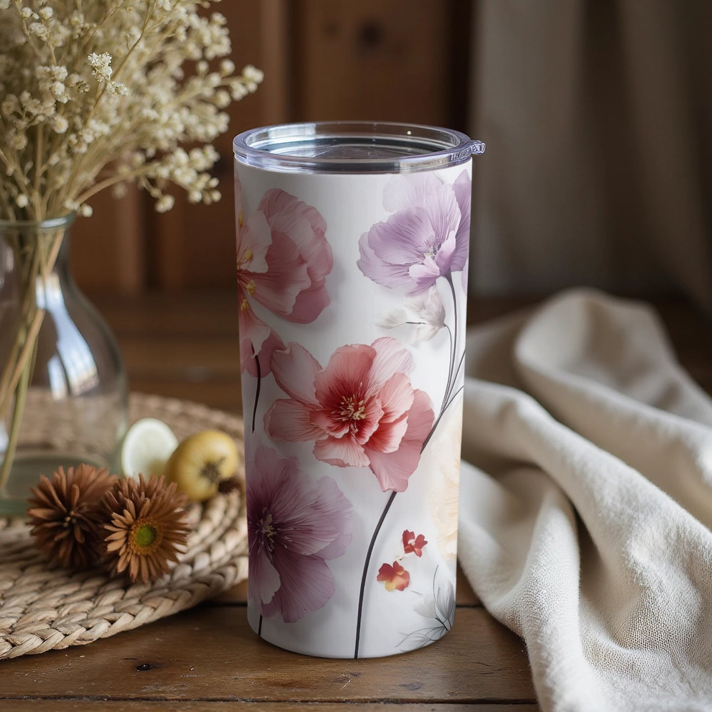 Floral Blossom Design Insulated Tumbler Beverage Holder