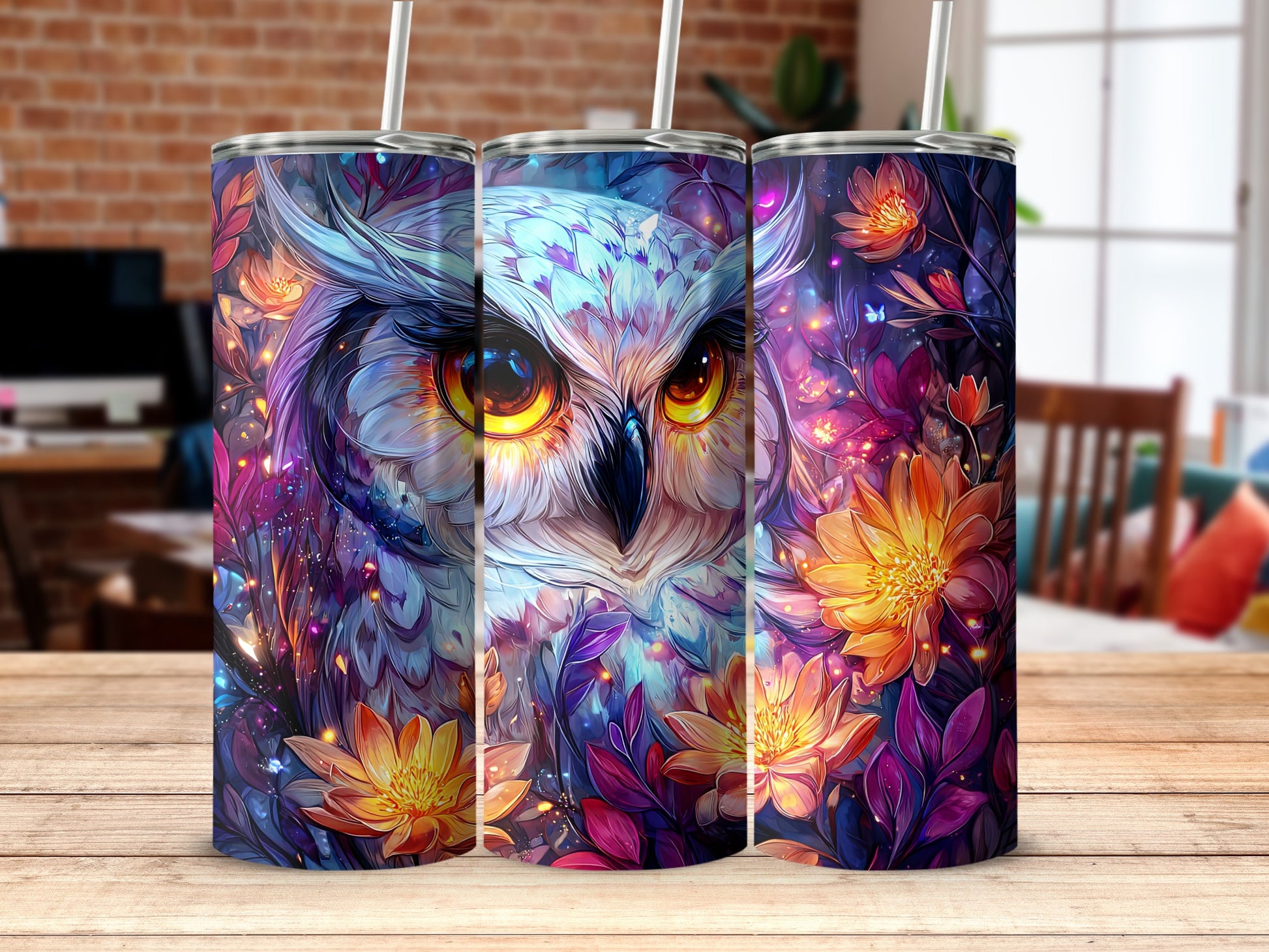 Whimsical Owl With Vibrant Blossoms Tumbler Cup