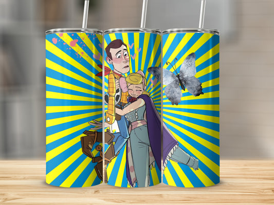Animated Character Hug with Butterfly Design Tumbler