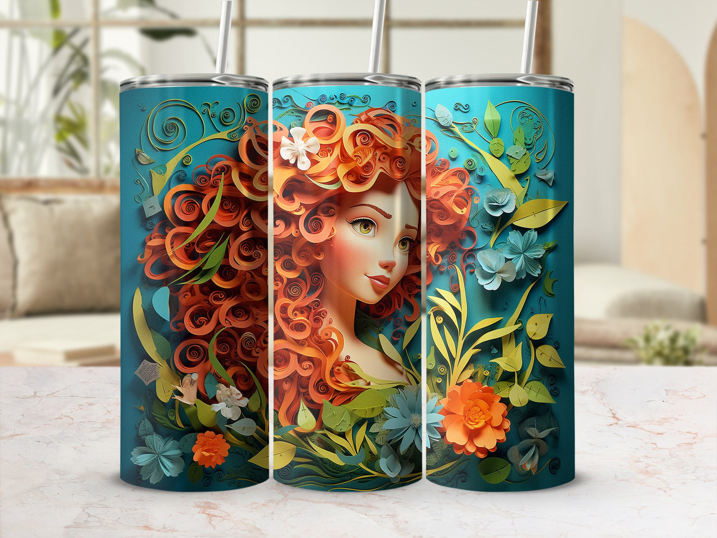 Vibrant Floral and Redhead Art Design Tumbler