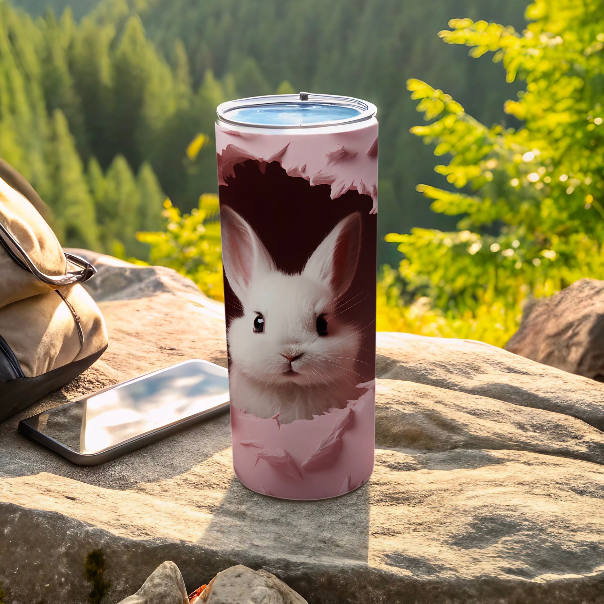 Cute White Bunny Insulated Travel Tumbler 20 oz Cup