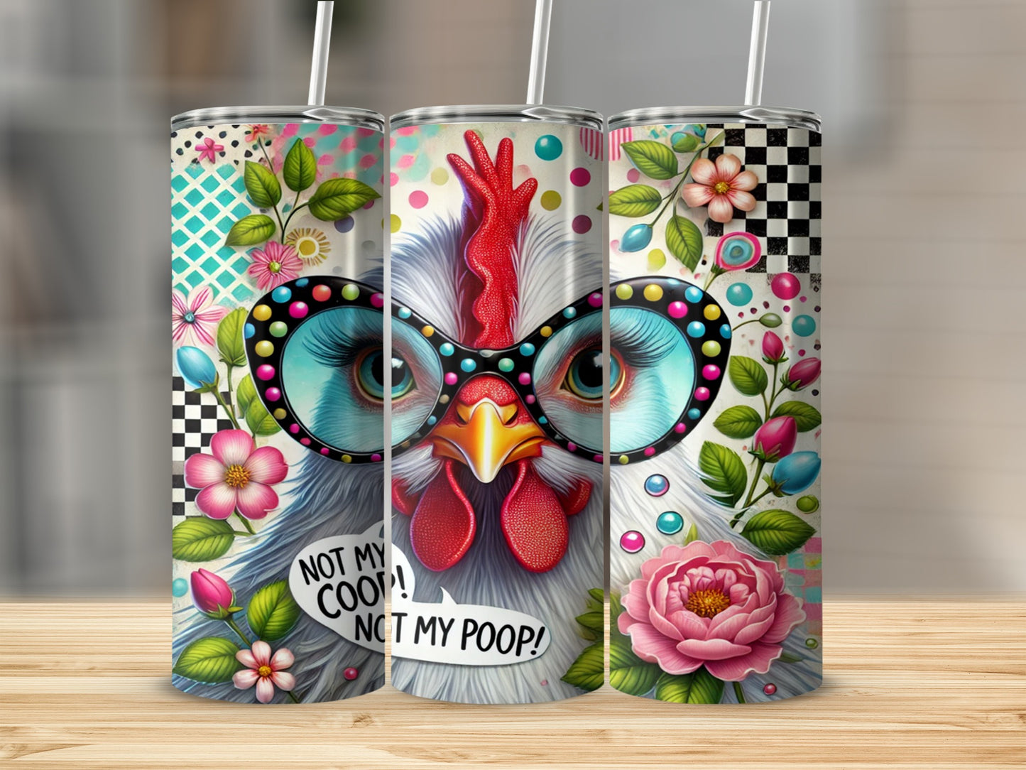 Funny Chicken with Flowers and Colorful Glasses Tumbler