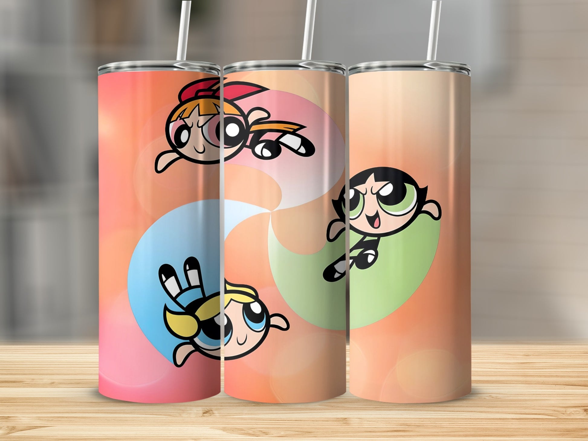 Powerpuff Girls Colorful Drink Tumbler Set with Straws