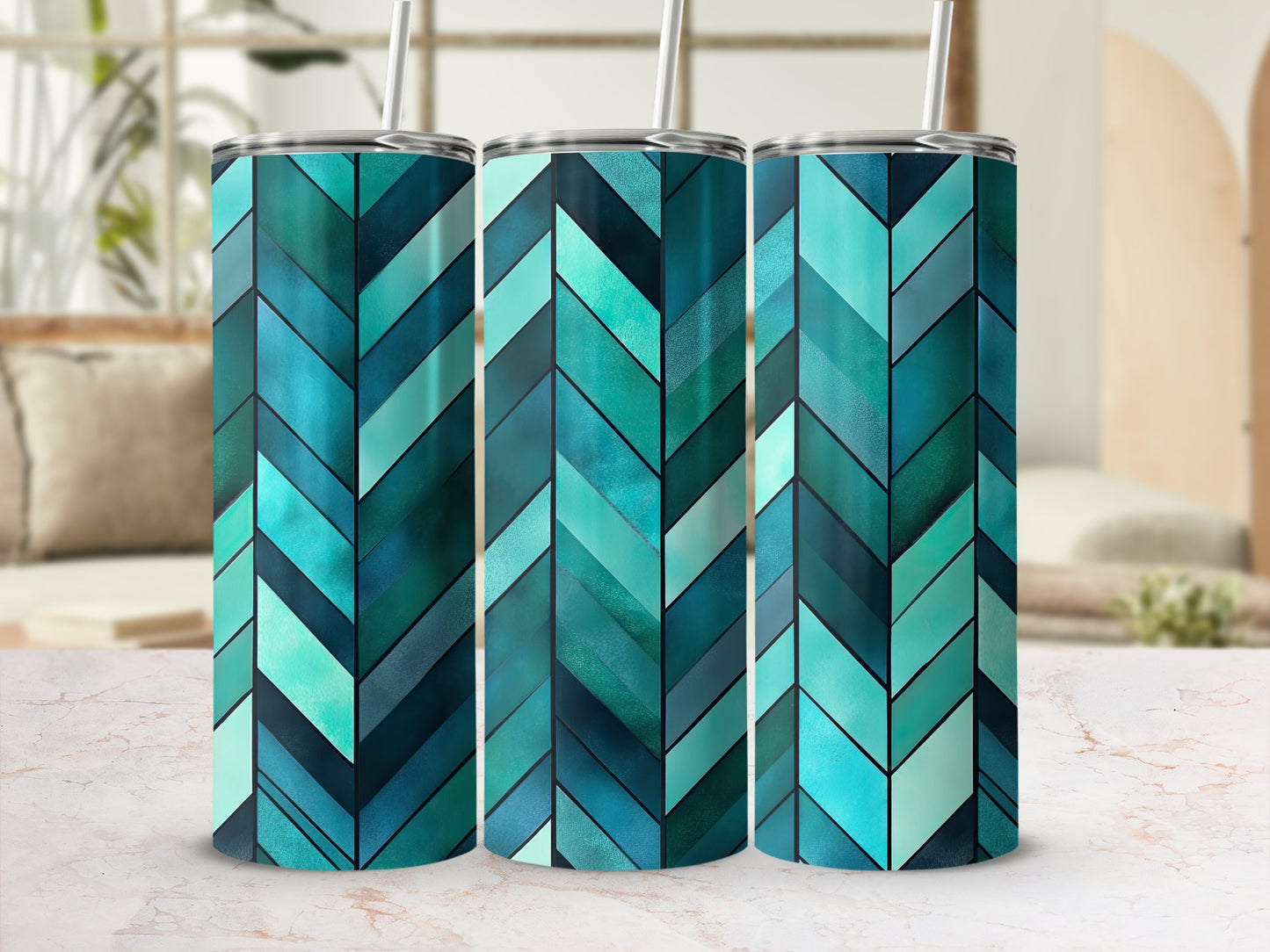 Modern Chevron Pattern in Teal And Blue Shades Tumblers