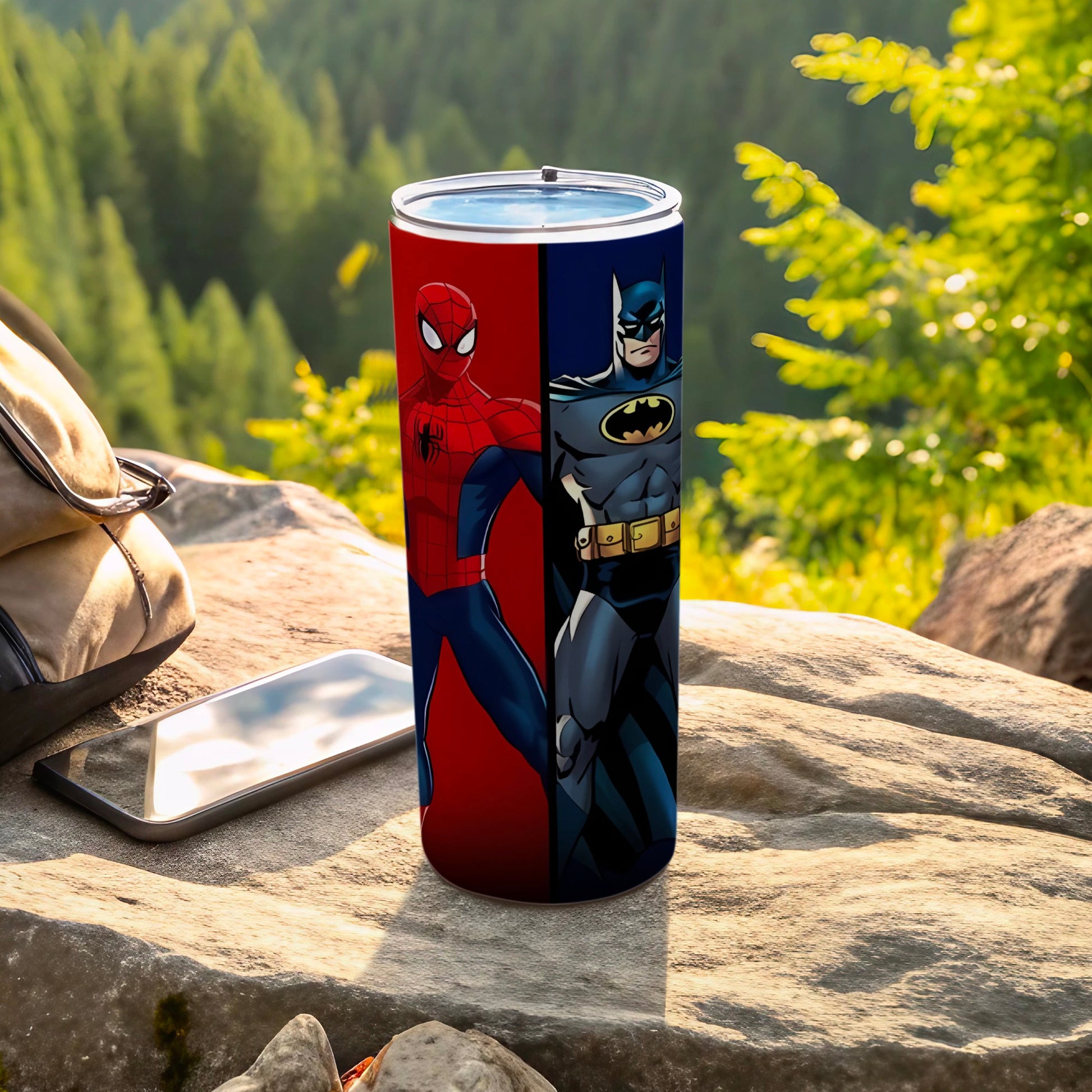 Spider-Man and Batman Characters Travel Tumbler