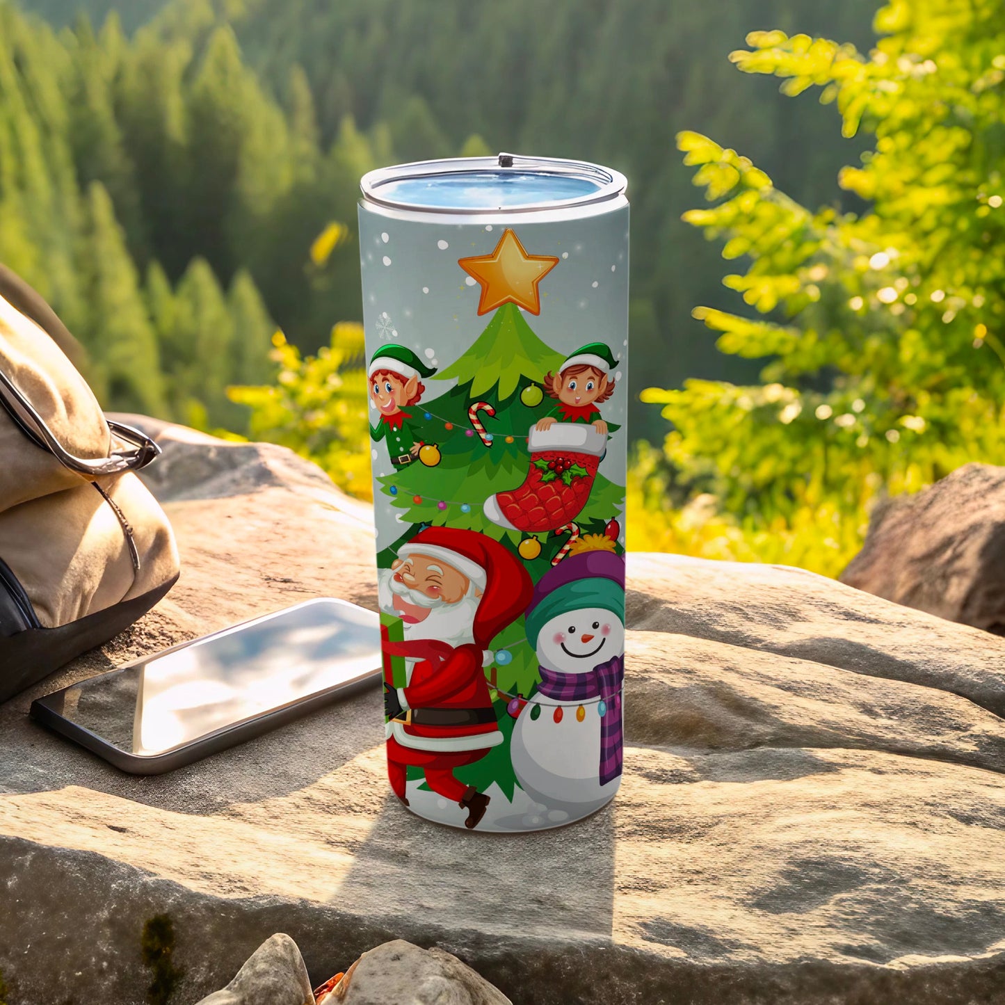 Festive Holiday Santa Christmas Tree Design Tumbler
