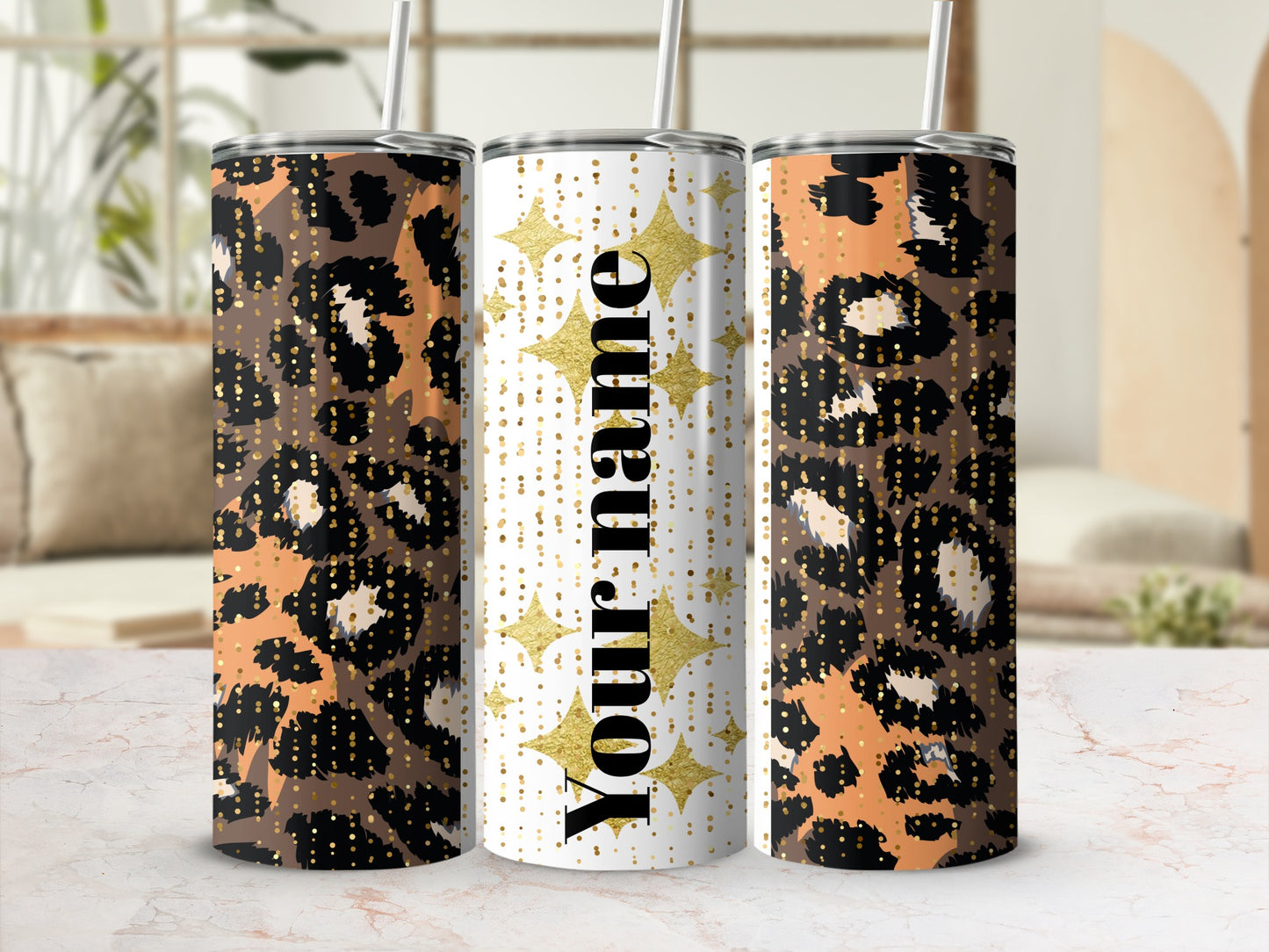Personalized Leopard Print Tumblers with Name Customization