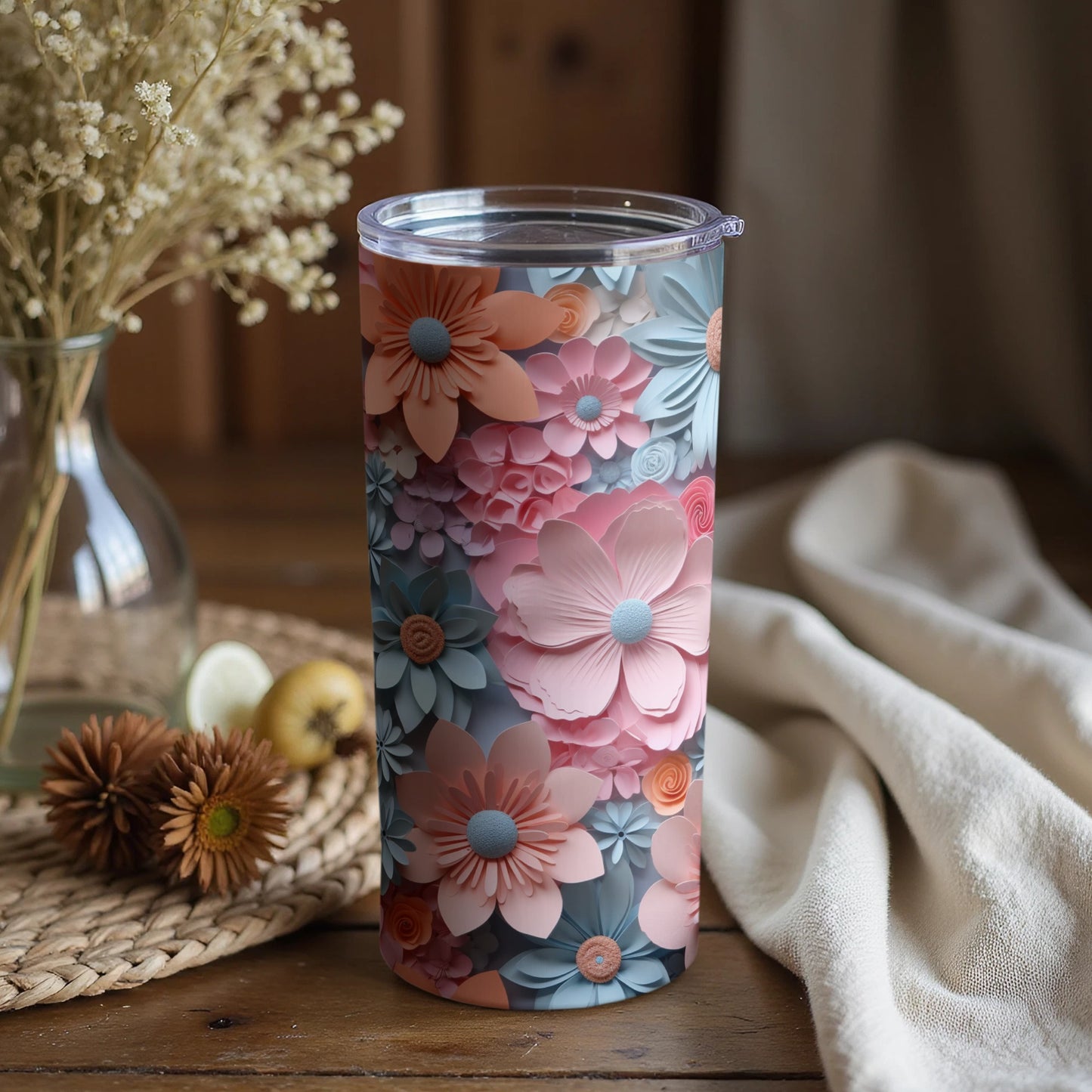 Floral Bloom Pattern Insulated Drinkware Tumbler