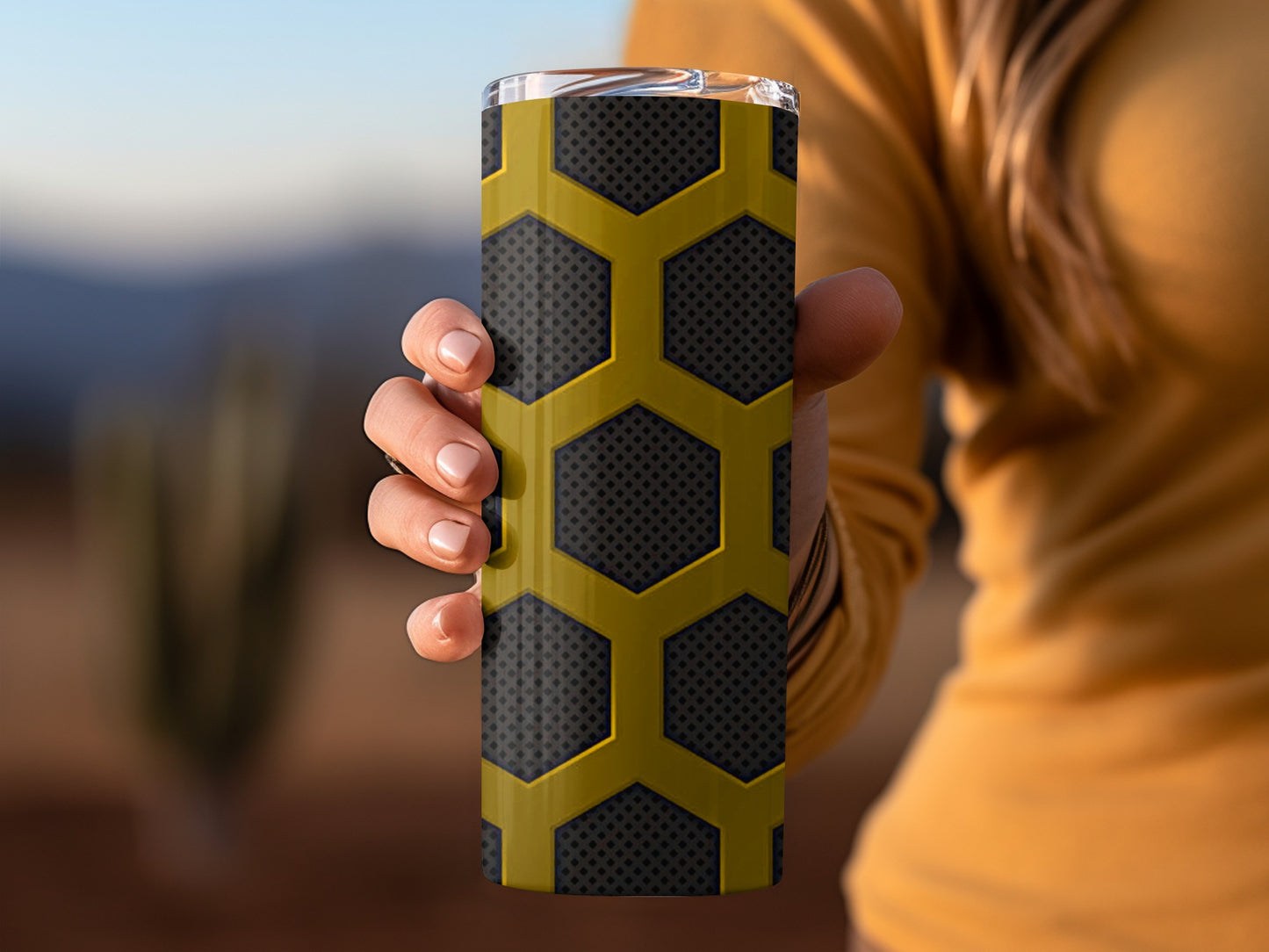Gold Honeycomb Grille On Background For Industrial Style Tumblers