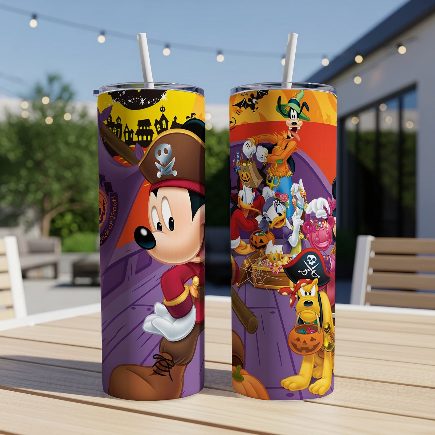 Mickey Mouse pirate and friends on Halloween tumbler.