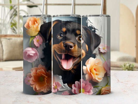 Happy Cute Rottweiler Puppy Flower Pattern Tumbler product type